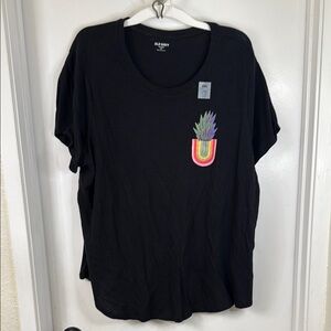 Old Navy Black T-Shirt with Rainbow Succulent Pocket